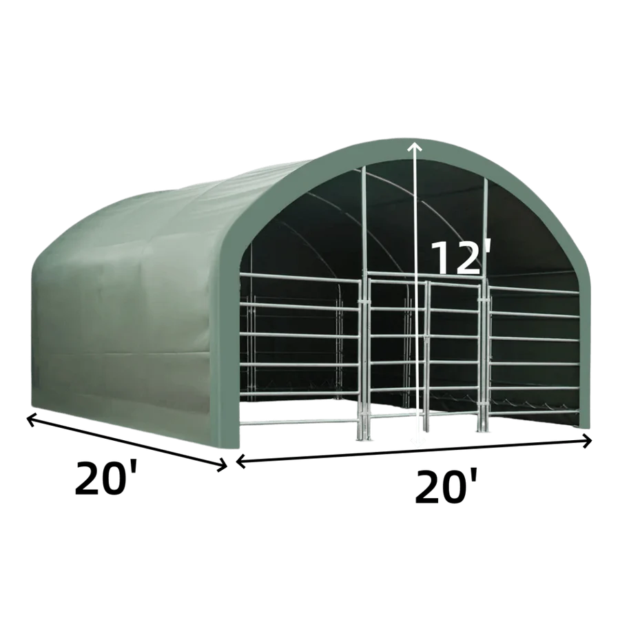 Abrigo para curral de gado de 20' x 20' com porta frontal